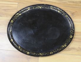 A Victorian paper mache tray with gilt decorated border, 51 x 63cm