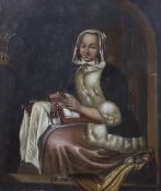 After Gabriel Metsu (Dutch, 1629-1667), oil on tin, 'The Lace Maker', 19cm x 15cm, ornate gilt