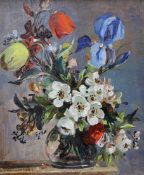 Stuart Somerville (1908-1983), oil on board, Still life of flowers in a vase, signed, 17 x 14cm.