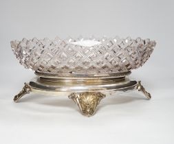 A heavy cut glass centrepiece with Dutch silver base, 39cm