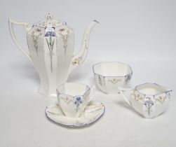 A Shelley Art Deco ‘Iris’ pattern six place coffee set