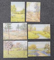 Edith Alice Andrews (Exh. 1900-1940), six watercolour designs for postcards, Country Scenes, signed,
