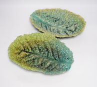 A pair of Zsolnay cabbage leaf dishes, largest 32cm