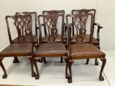 A set of six Chippendale style mahogany dining chairs, two with arms