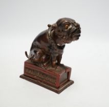 A cast iron Bulldog money bank, 17.5cm