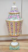 A large 19th century French vase and cover gilt and floral decoration 75cm high