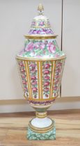 A large 19th century French vase and cover gilt and floral decoration 75cm high