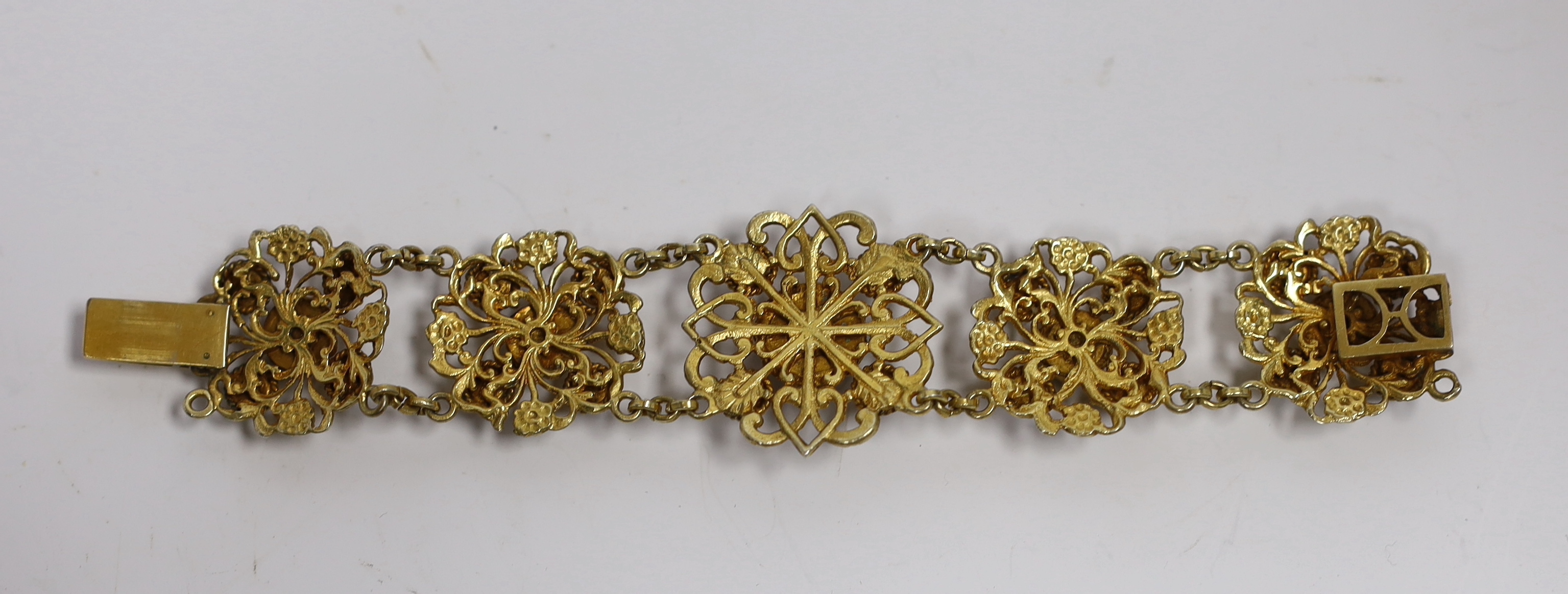 A Continental gilt metal bracelet inset with cabochon, garnets and pastes, length 15.5cm - Image 2 of 2