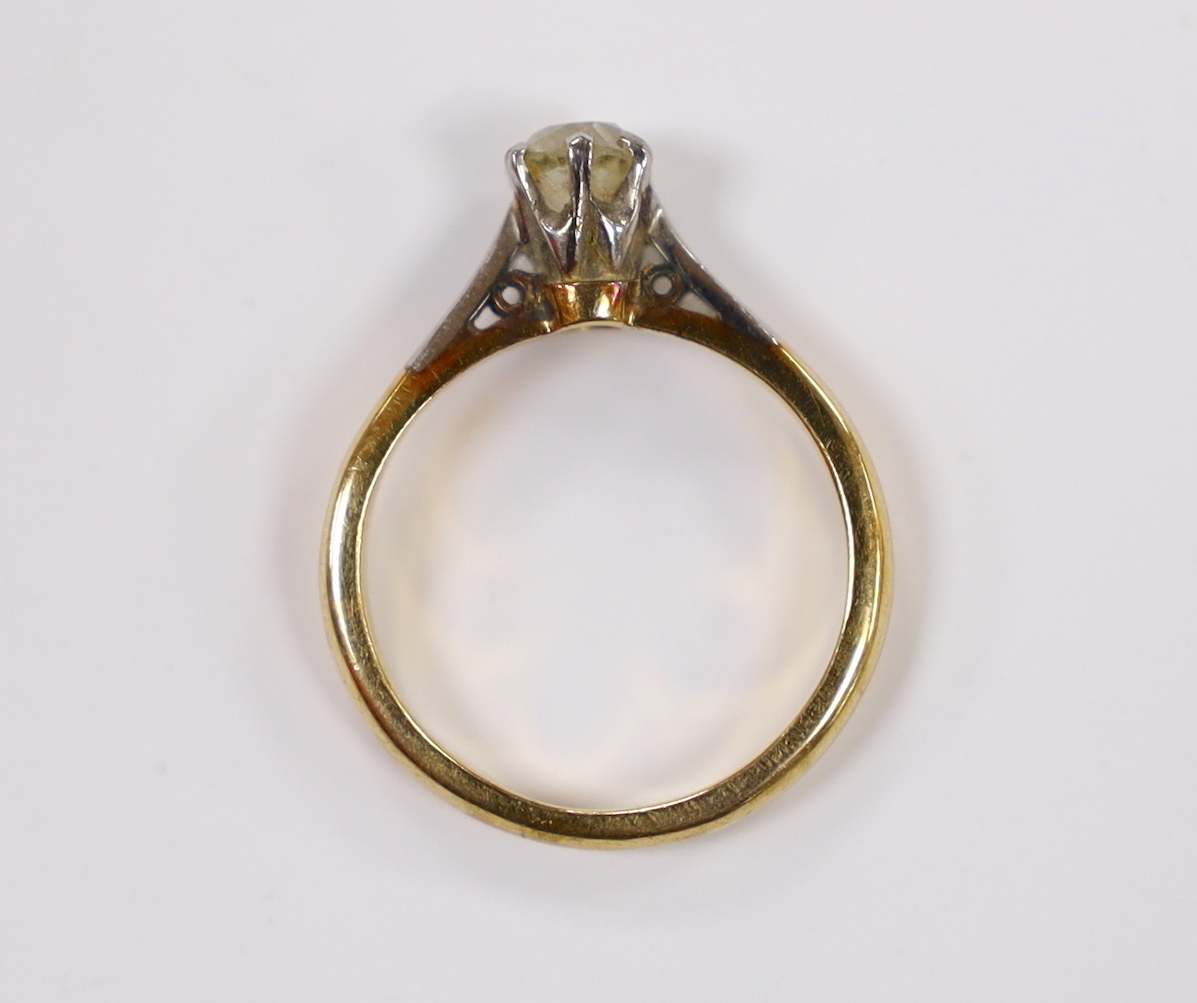 A yellow metal and solitaire diamond set ring, size G/H, gross weight 2.7 grams. - Image 3 of 3