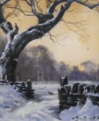 John Trickett (b.1952) oil on canvas board, Winter landscape with pheasants, signed, 28 x 23cm