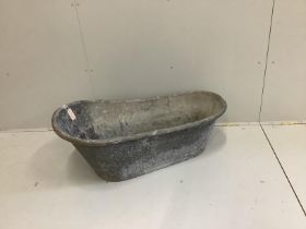 A vintage French galvanised child's bath, length 103cm, height 42cm