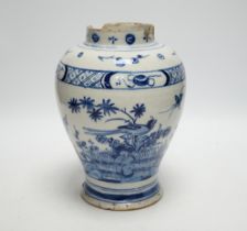 An 18th century Delft Chinese style vase, 23cm