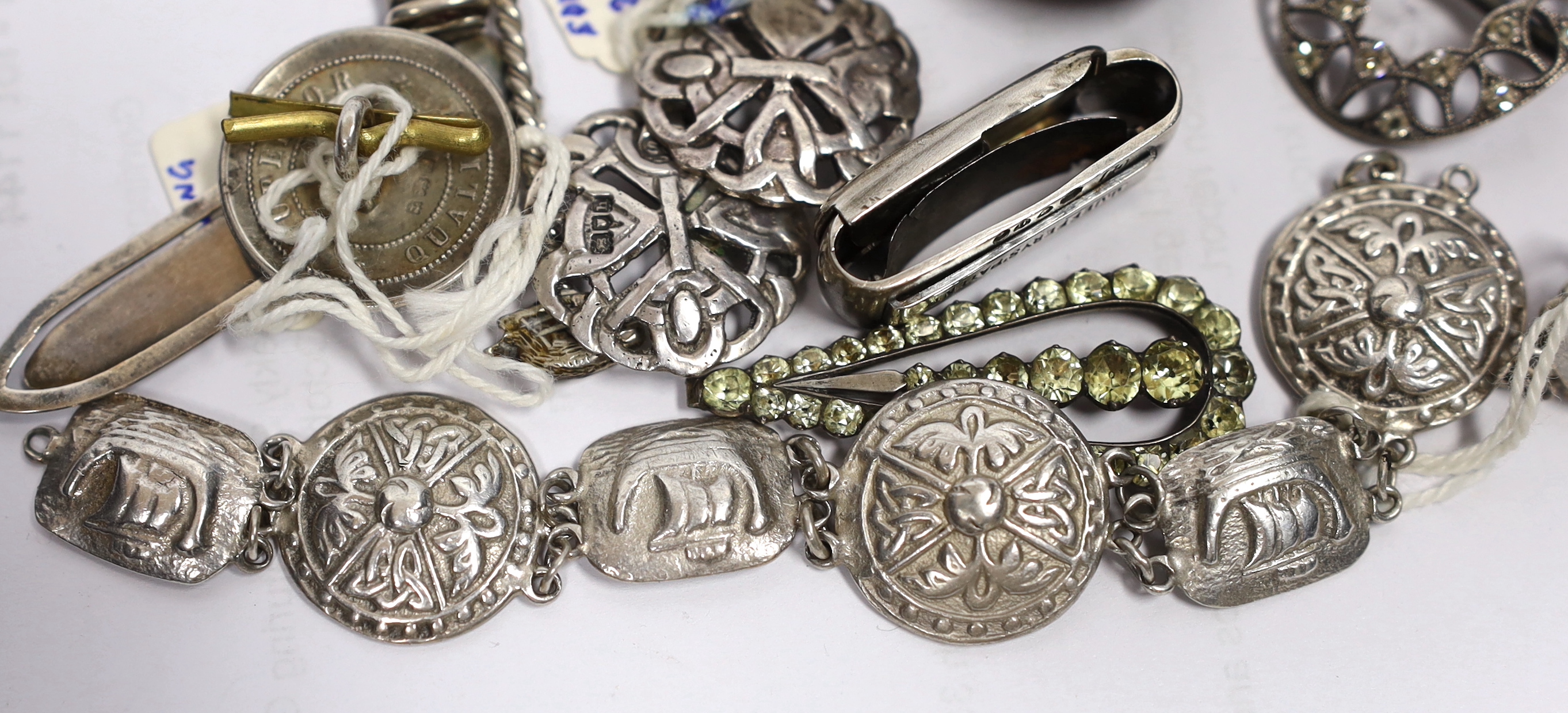 A pair of paste set 925 shoe buckles, 31mm, a George V silver bracelet, a set of four Edwardian - Image 2 of 4