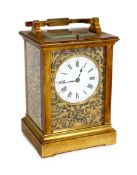 Henri Jacot. A late 19th century French quarter repeating carriage clock, circa 1885, with ormolu