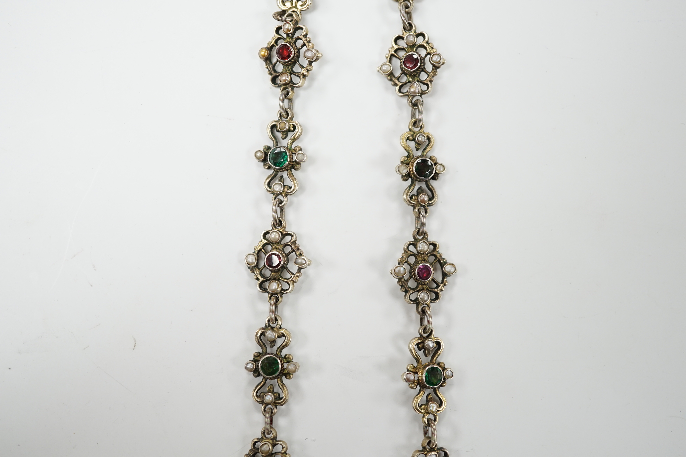 A 19th century Austro-Hungarian baroque pearl and gem set silver gilt necklace, 23cm - Image 5 of 7
