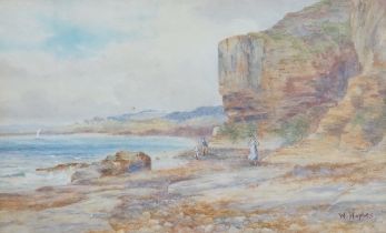 William R Hoyles (1870-1935) watercolour, coastal scene with figures, signed, details verso, 36cm