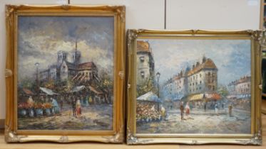 Caroline Burnett (1877-1950), two Impressionist oils on board, Parisian street scenes, signed,