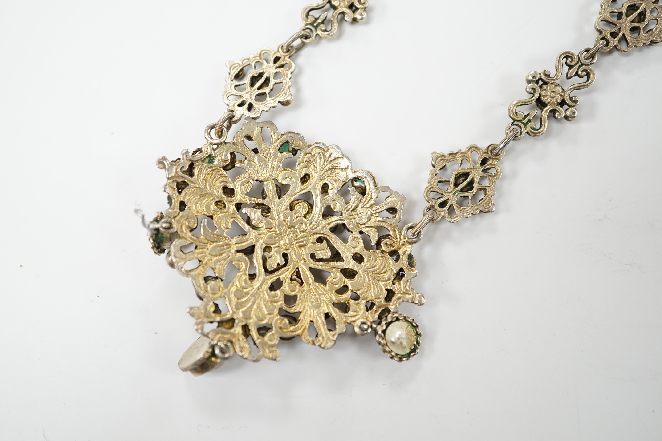 A 19th century Austro-Hungarian baroque pearl and gem set silver gilt necklace, 23cm - Image 7 of 7