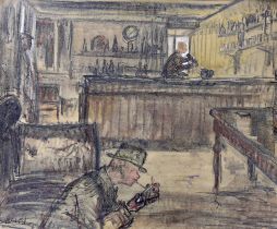 John Rankine Barclay (British, 1884-1962), pencil and watercolour, Pub interior, signed, 37 x 45cm