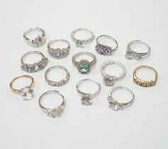 A collection of assorted paste set dress rings and sundry costume jewellery