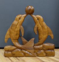 A carved dolphin group from Dolphin Square Baths, London, c.1930, 59cm