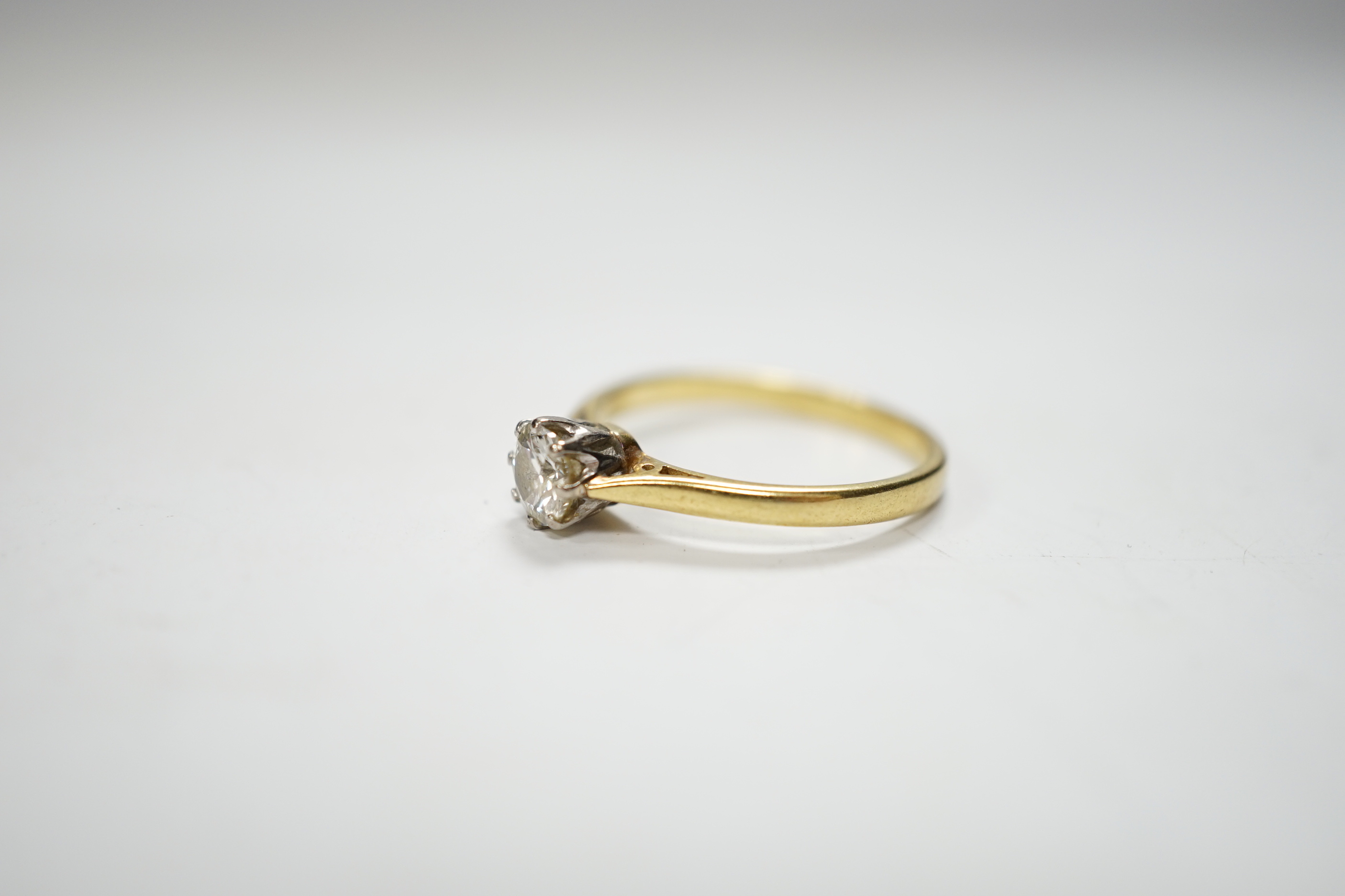 A modern 18ct gold and solitaire diamond ring, the stone measuring 5.2mm in diameter, size O/P, - Image 2 of 3