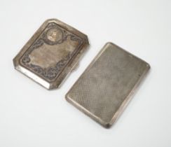 A George V engine turned silver cigarette case, 183 grams, and a Thai white metal and niello