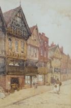 Frank Harris (19th. C) watercolour, street scene, possibly Chester, signed, 38cm x 25cm