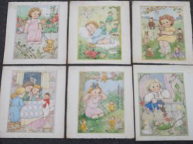 Phyllis Purser (1893-1990), set of six watercolour postcard designs, Humorous Children with