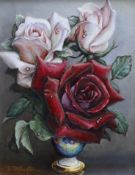 Irene Klestova (Russian, 1907-1988) oil on board, Still life of roses, signed, 22 x 17cm