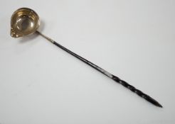 A George III silver toddy ladle with baleen handle and crested bowl, 34.5cm, unmarked