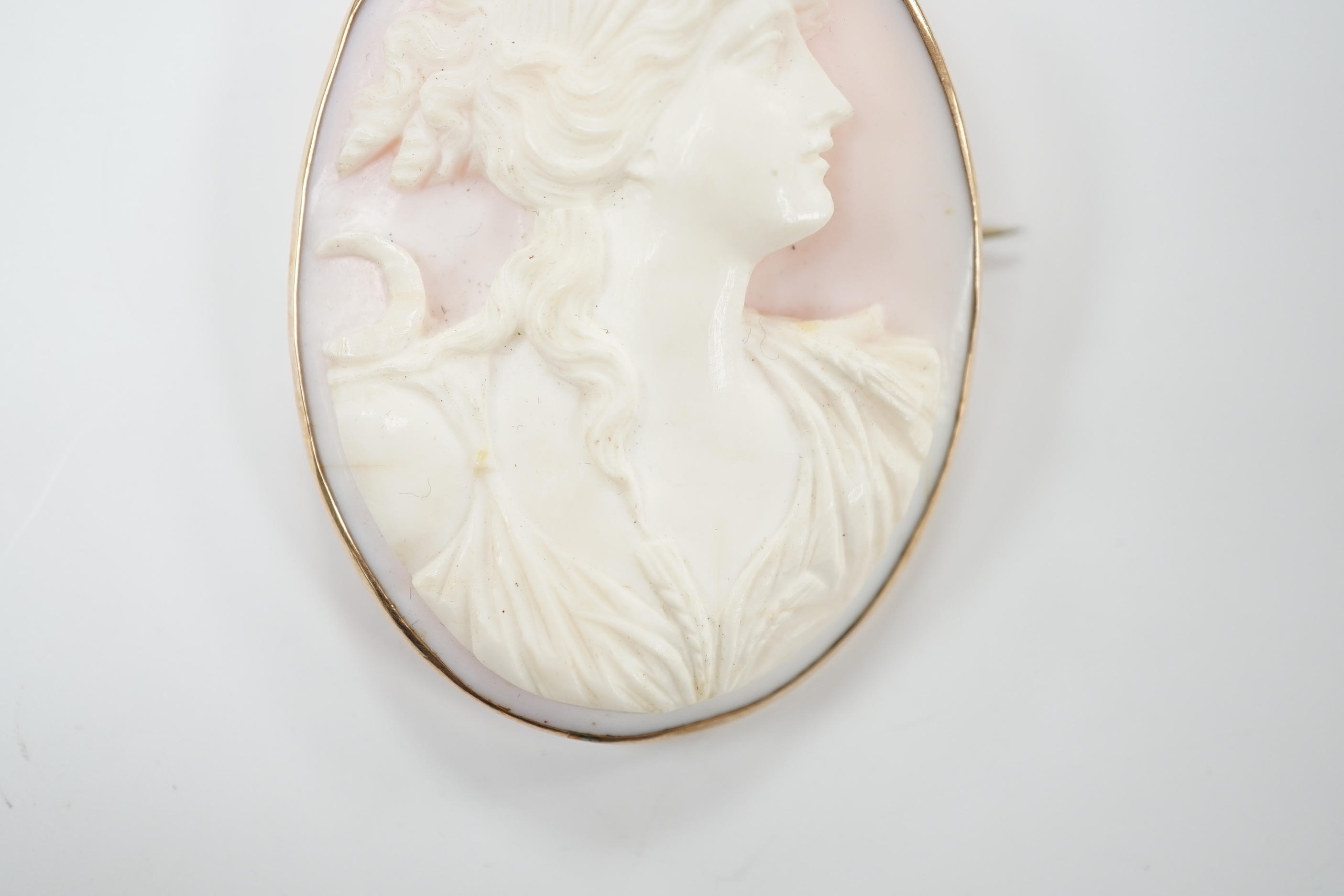 A yellow metal mounted oval cameo brooch, 6cm - Image 3 of 4