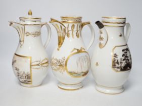 A pair and another 19th century French porcelain coffee pots, one with cover, 27cm