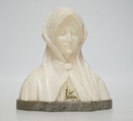 An early 20th century French small marble bust of a lady, signed C. Sabini?, 18cm