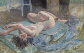Eustace Pain Elliott Nash (1886-1969), oil on canvas, Recumbent nude, signed with label verso, 30