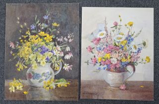 Edith Alice Andrews (Exh. 1900-1940), two watercolour designs for postcards, 'Hedgerow Flowers'