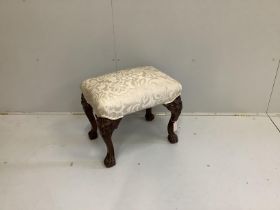 A George II style mahogany dressing stool, width 56cm, depth 40cm, height 48cm