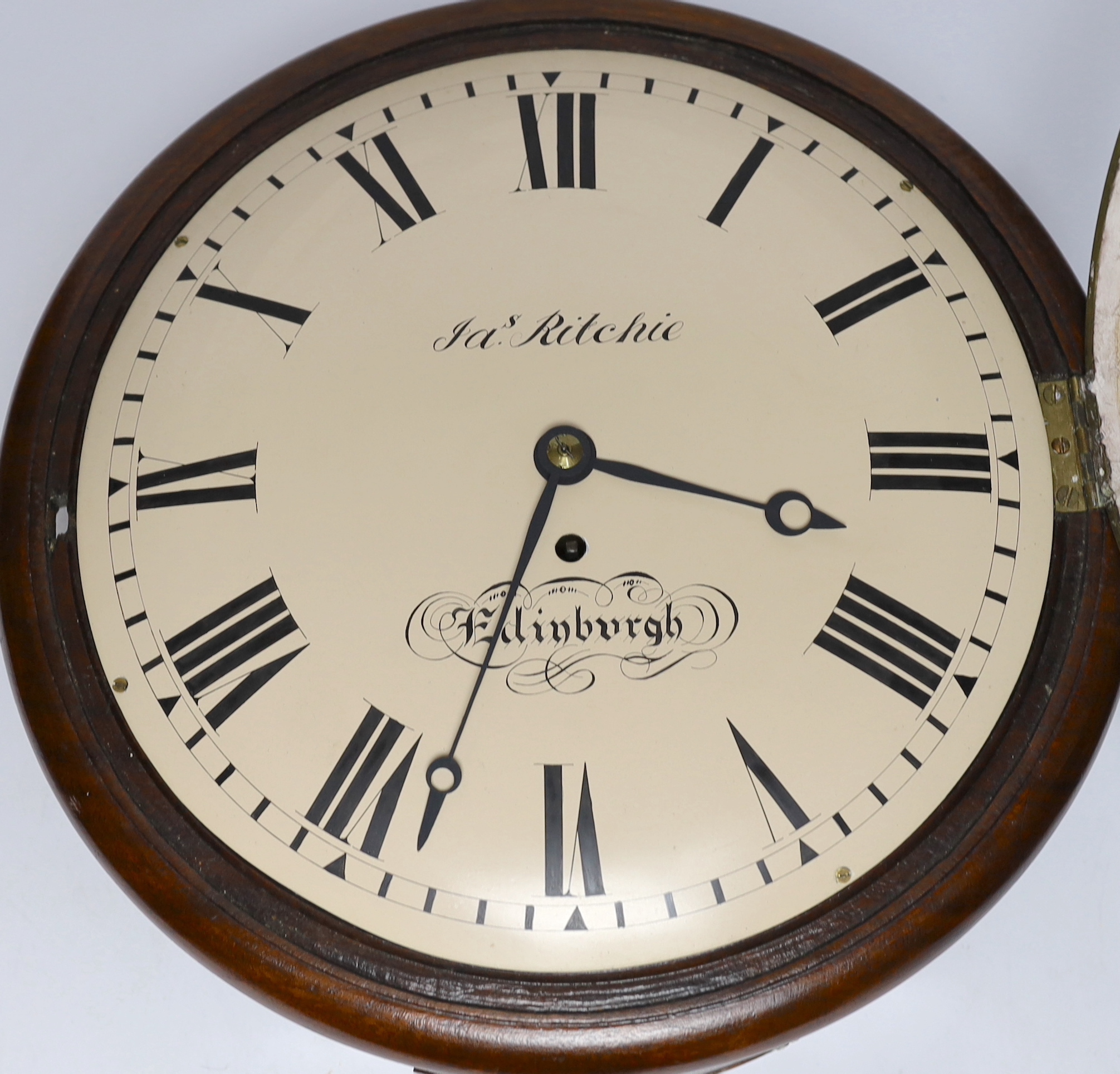 Richie, Edinburgh. A Victorian mahogany single fusee convex wall dial timepiece, 38cm diameter - Image 3 of 3