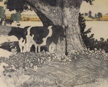 June Berry (b.1924) colour etching, 'Cool Cows', signed in pencil, limited edition 25/50, 51 x 42cm