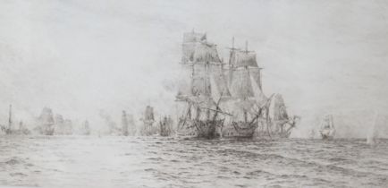 William Lionel Wyllie RA (1851-1931), etching, Duelling ships, Battle of Trafalgar, signed in