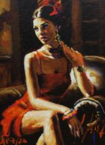 Fabian Perez (Argentinian, b.1967), hand embellished giclee artist proof print, 'Linda in red',