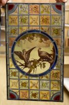 A Victorian 'two birds’ stained glass panel, 35cm wide x 59.5cm high