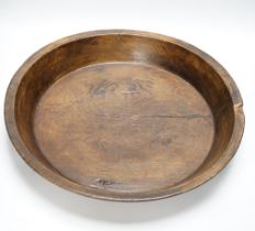 A 19th century carved circular sycamore mazer, 44cm diameter