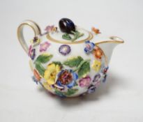 A miniature Meissen floral encrusted teapot, 7cm