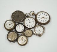 Nine assorted mainly silver fob or wrist watches including Ontime.
