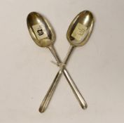 Two 18th century Irish silver combination marrow scoop spoons, maker IC, Dublin, circa 1770, 22.5cm,