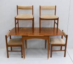 A mid century McInstosh teak draw leaf dining table, 150cm extended, depth 76cm, height 77cm and