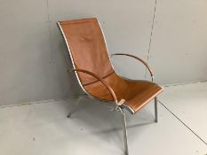 A 1970's armchair in the style of Rudolf Szedleczky, width 65cm, depth 84cm, height 94cm