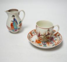 A Worcester sparrowbeak jug and a similar coffee cup together with an 18th century Chinese export