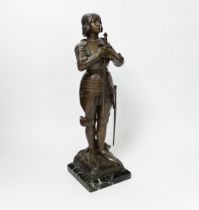 Ruffony, bronze study of Joan d'Arc, raised on square marble base signed, 33cm high